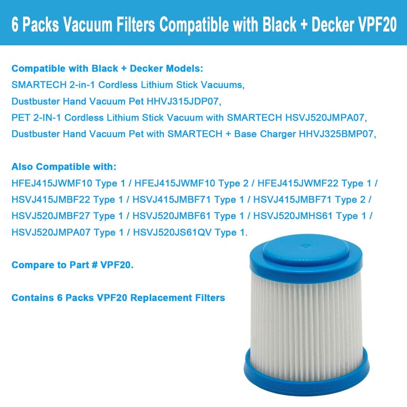 Lemige 6 Packs VPF20 Replacement Filters for Black and Decker Smartech Pet 2-in-1 Stick Vacuum - Image 3